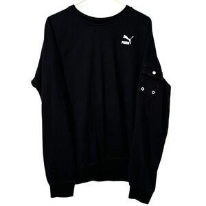 Puma Black Pocket Arm Pullover Crew Neck Sweatshirt Mens Large Unisex Logo